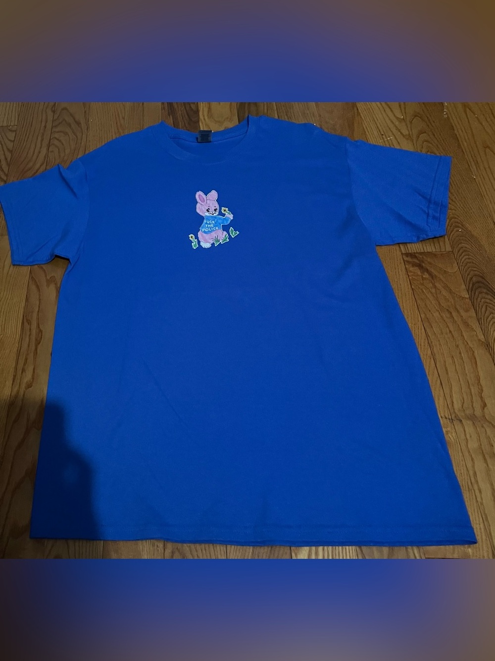 FTP Blue Short-Sleeve Tee with Pink Bunny Graphic
